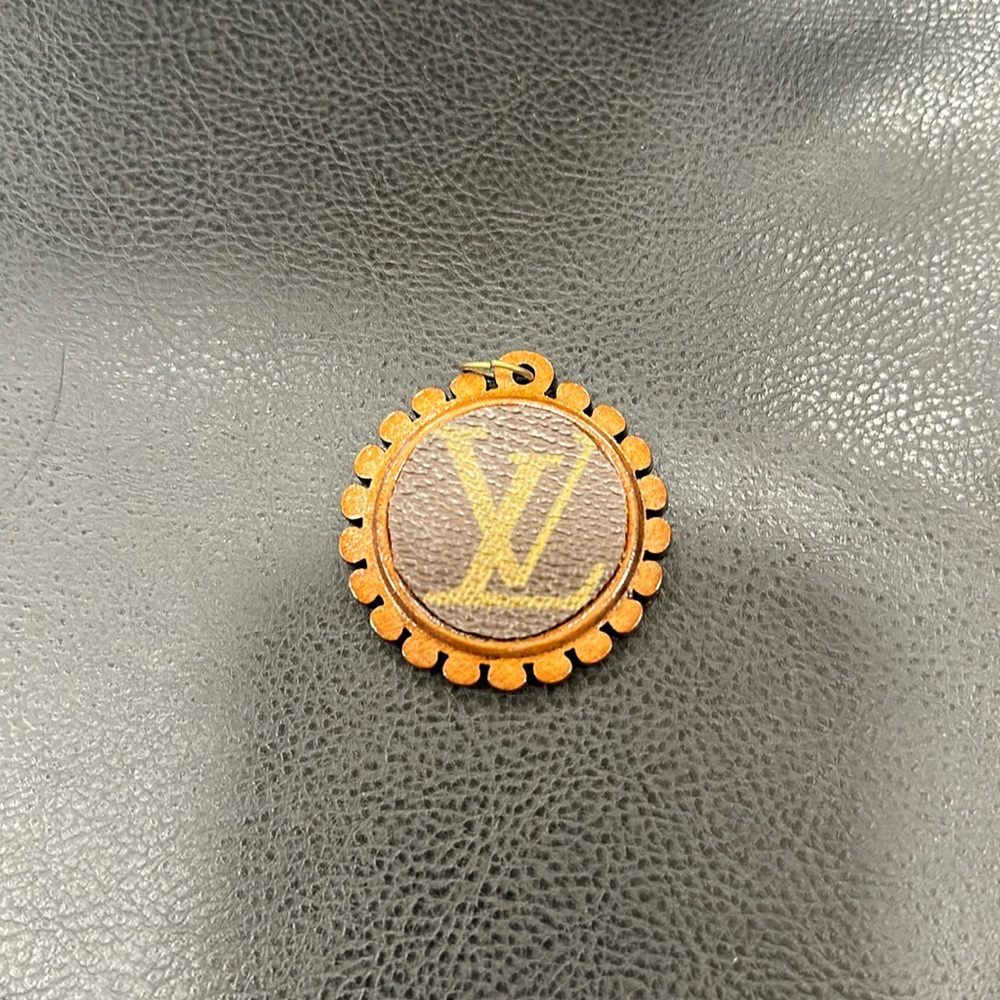 Wooden Necklace Charm with upcycled Louis Vuitton monogram charm